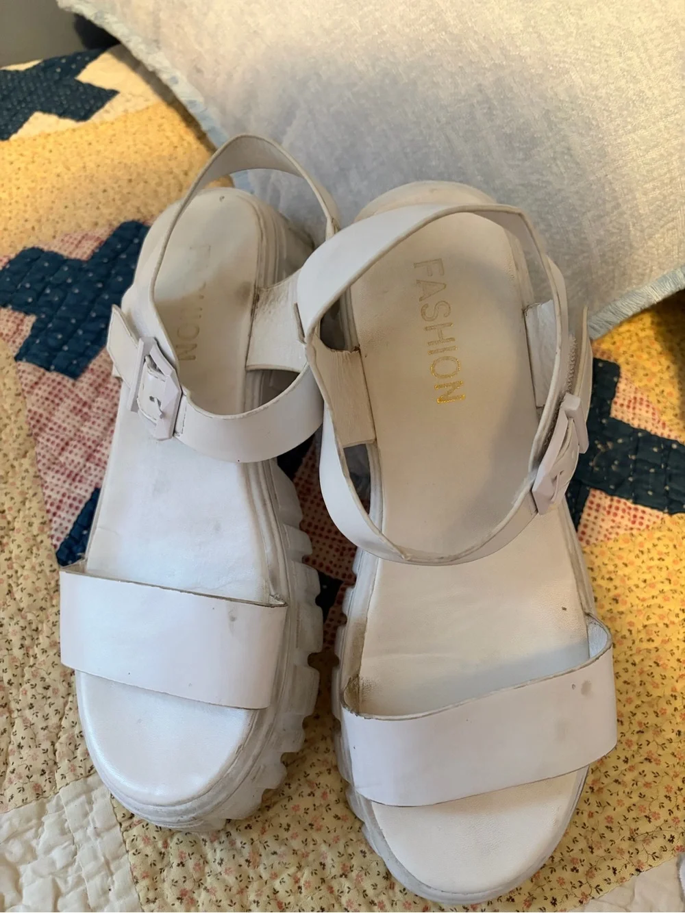 Fashion Nova White Platform Buckle Sandals